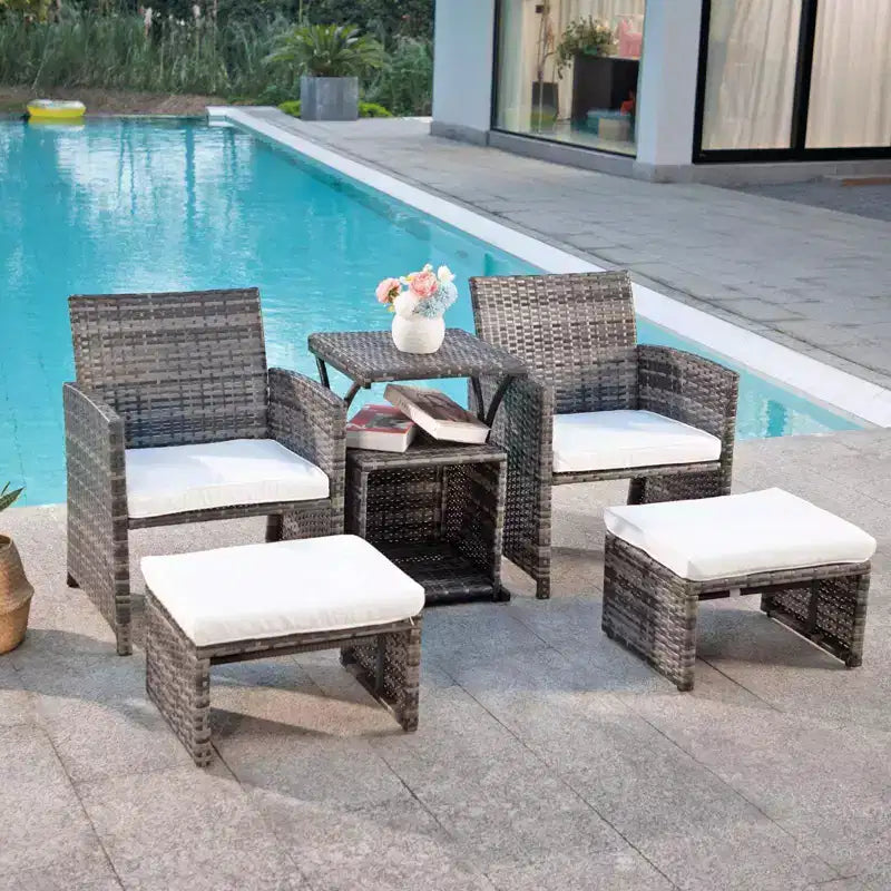 Sunsitt Ensemble de conversation de patio d'extérieur 6 pièces avec ottoman Blanc