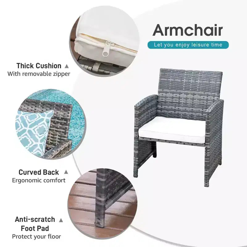 Sunsitt Ensemble de conversation de patio d'extérieur 6 pièces avec ottoman Blanc