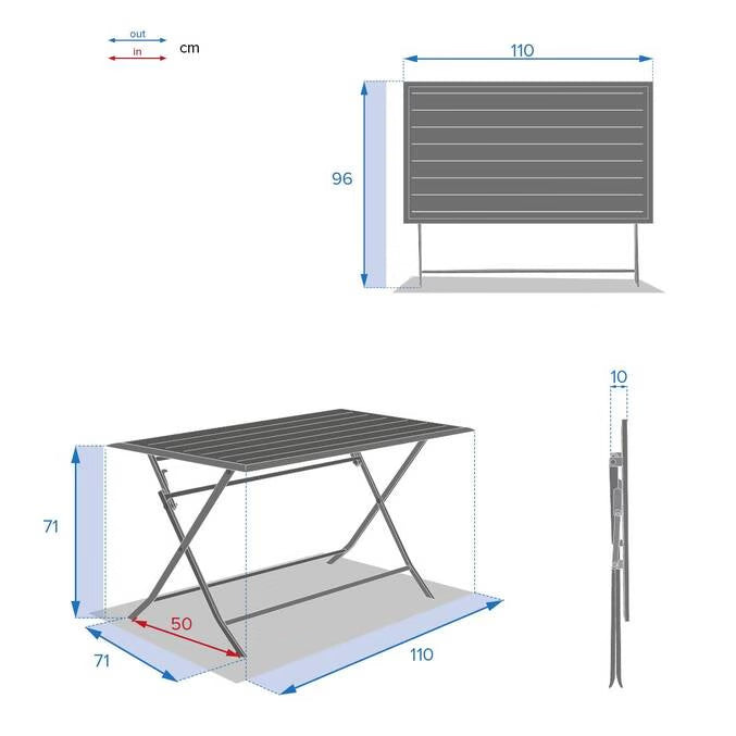 Table de jardin pliante rectangulaire AZUA Graphite