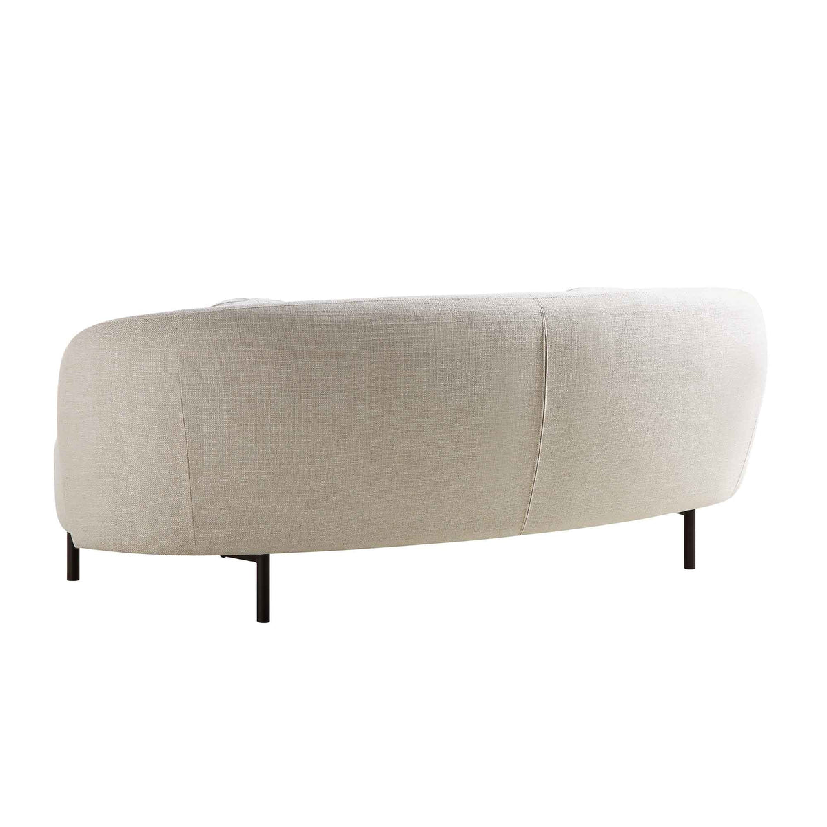Canapé incurvé 3 places avec coussins boule, mélange de lin beige