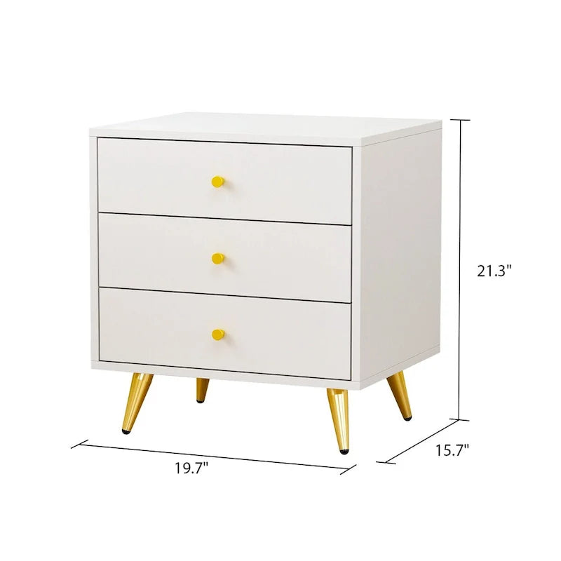 Tables de chevet blanches, table d'appoint avec pieds en métal doré, 1 piece