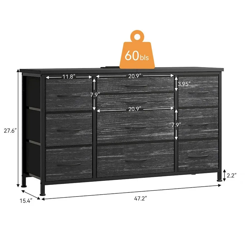 Commode de chambre avec 10 grands tiroirs pour meuble TV long 55 - 55 pouces