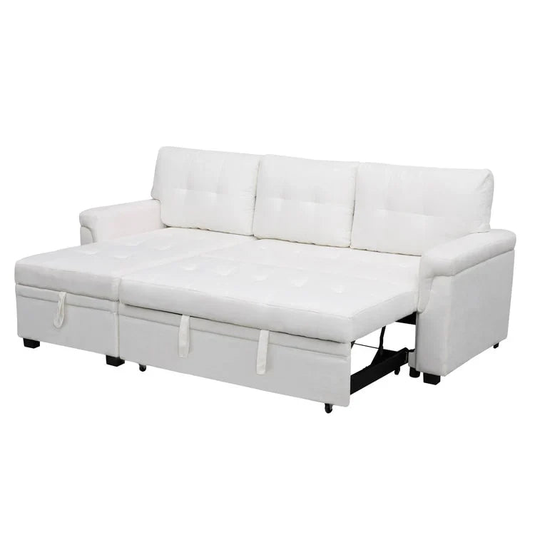 Canapé sectionnel réversible avec lit escamotable, méridienne de rangement dissimulée, pieds durables,