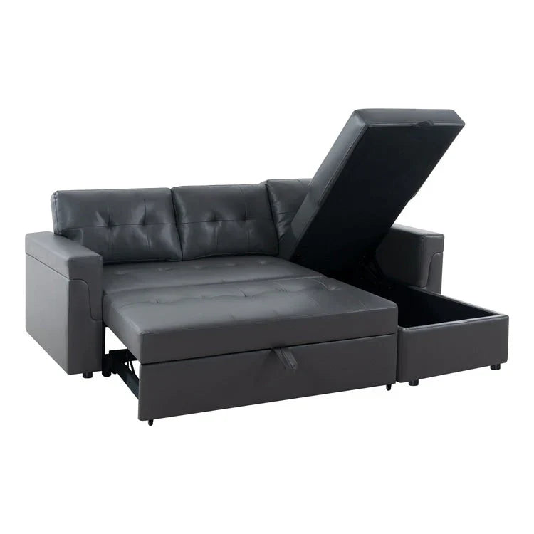 Canapé sectionnel convertible réversible avec lit escamotable, méridienne de rangement dissimulée et pieds durables