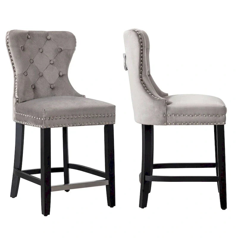 Carter 24 Tabouret de comptoir capitonné à dossier en aile et clous décoratifs (lot de 2)