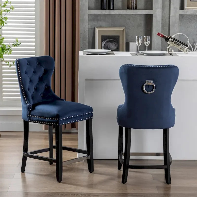 Carter 24 Tabouret de comptoir capitonné à dossier en aile et clous décoratifs (lot de 2)