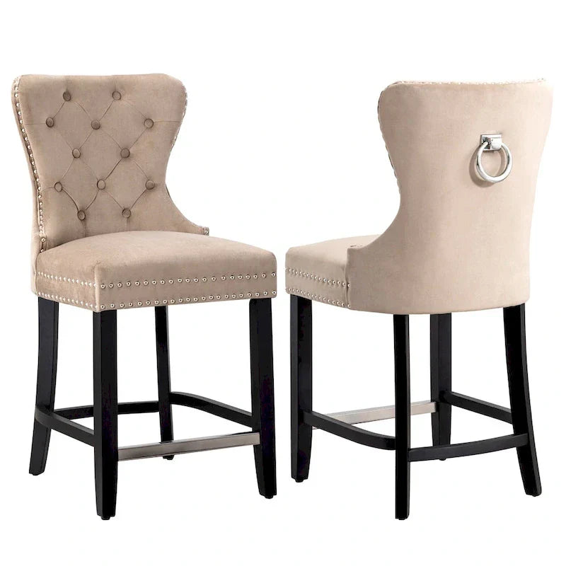 Carter 24 Tabouret de comptoir capitonné à dossier en aile et clous décoratifs (lot de 2)