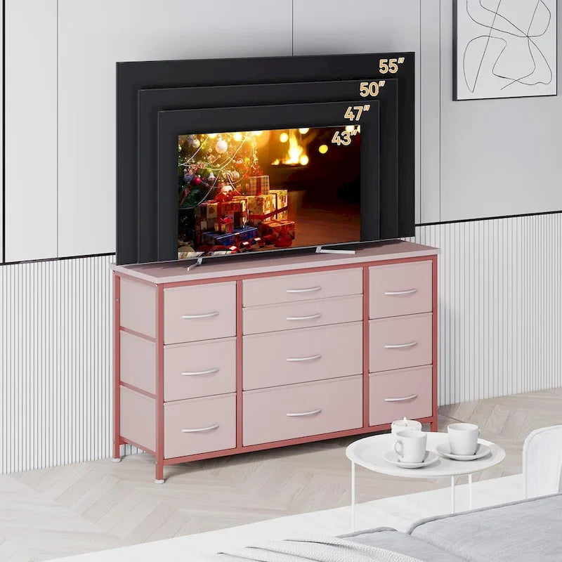 Commode de chambre avec 10 grands tiroirs pour meuble TV long 55 - 55 pouces