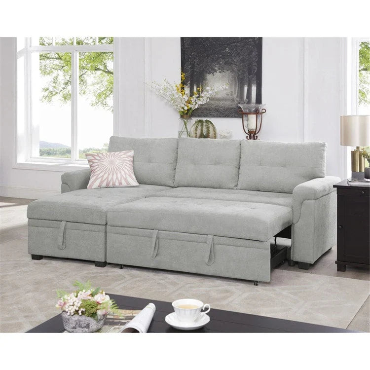 Canapé sectionnel convertible réversible avec lit escamotable, méridienne de rangement dissimulée et pieds durables
