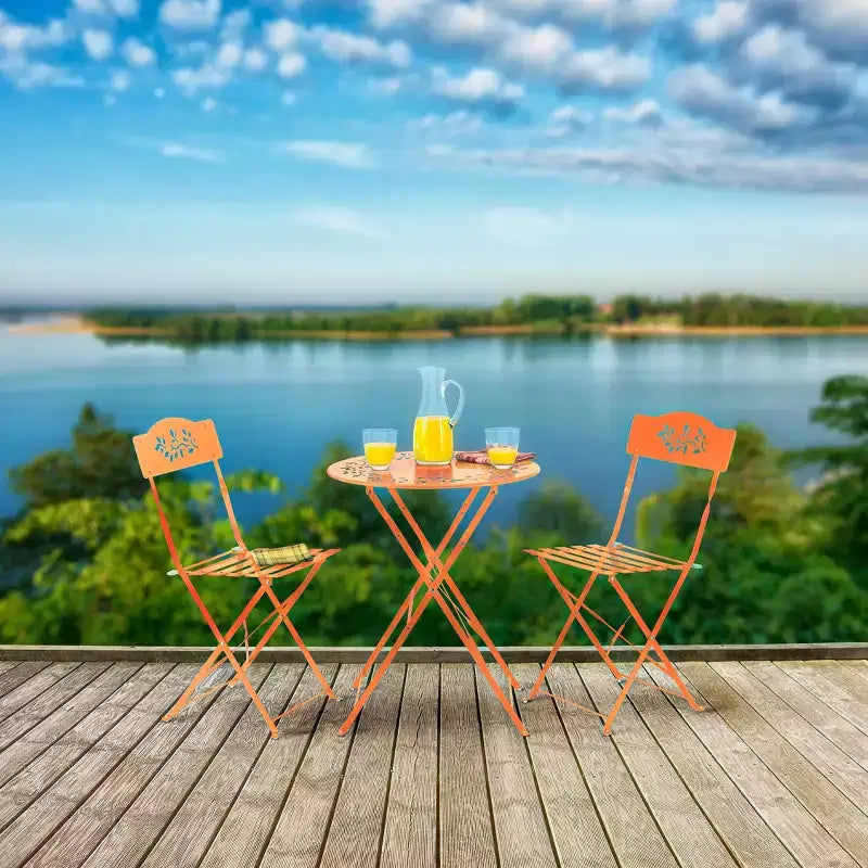 Ensemble de bistrot 3 pièces en acier avec table et chaises pliantes orange - Alpine Corporation