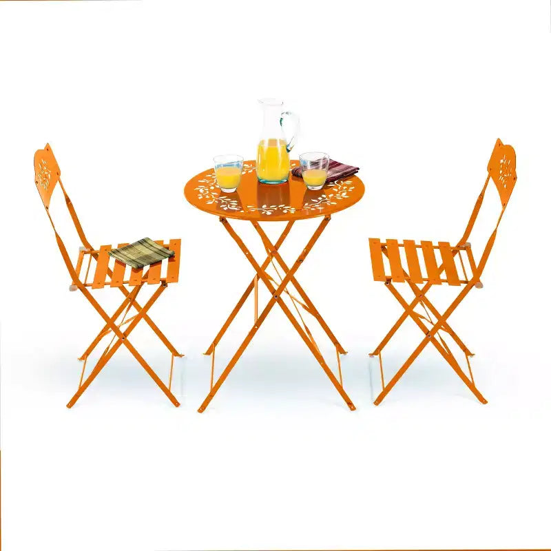 Ensemble de bistrot 3 pièces en acier avec table et chaises pliantes orange - Alpine Corporation