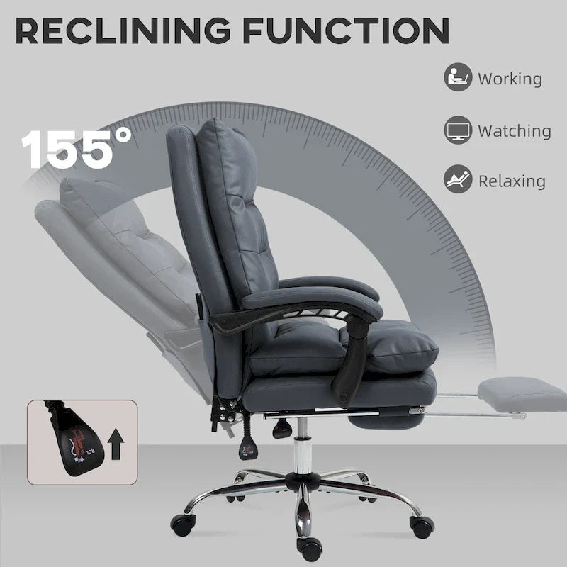 Vinsetto Chaise de bureau de massage inclinable chauffante à vibration en microfibre