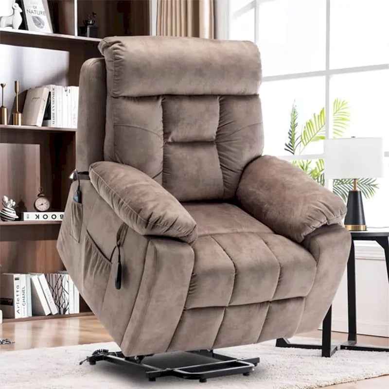 Grand fauteuil releveur massant électrique avec chauffage, porte-gobelet caché