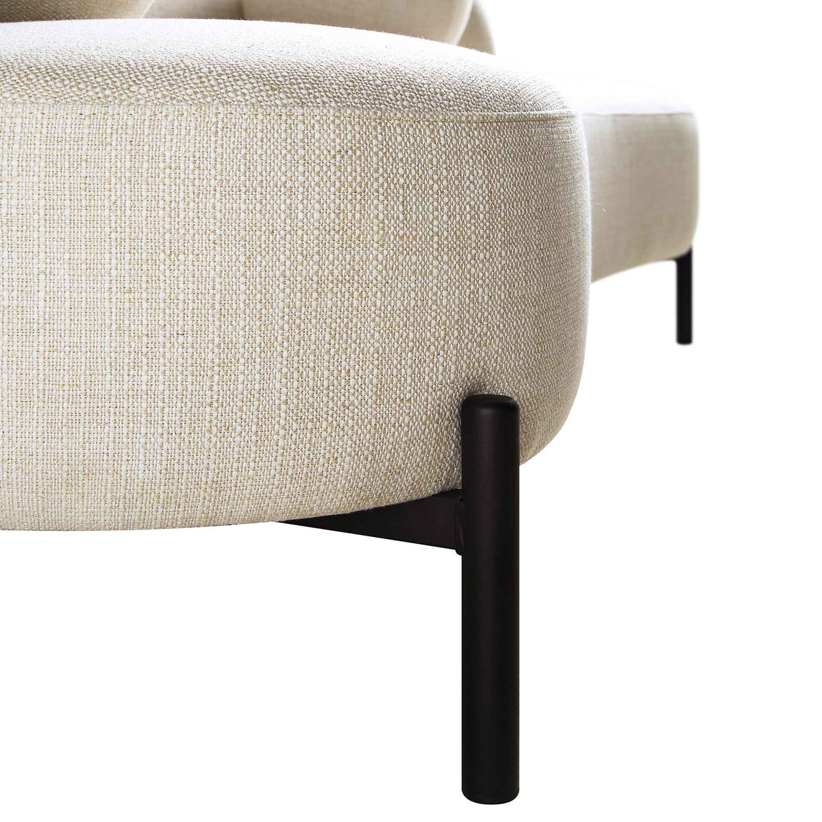 Canapé incurvé 3 places avec coussins boule, mélange de lin beige