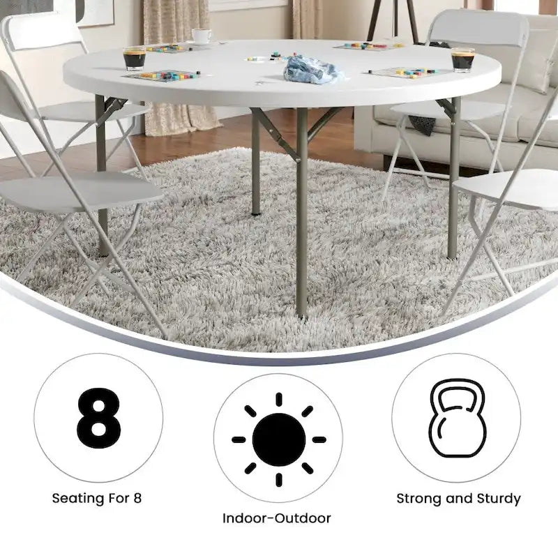 Table d'événement pliante ronde en plastique de 5 pieds avec surface épaisse 2