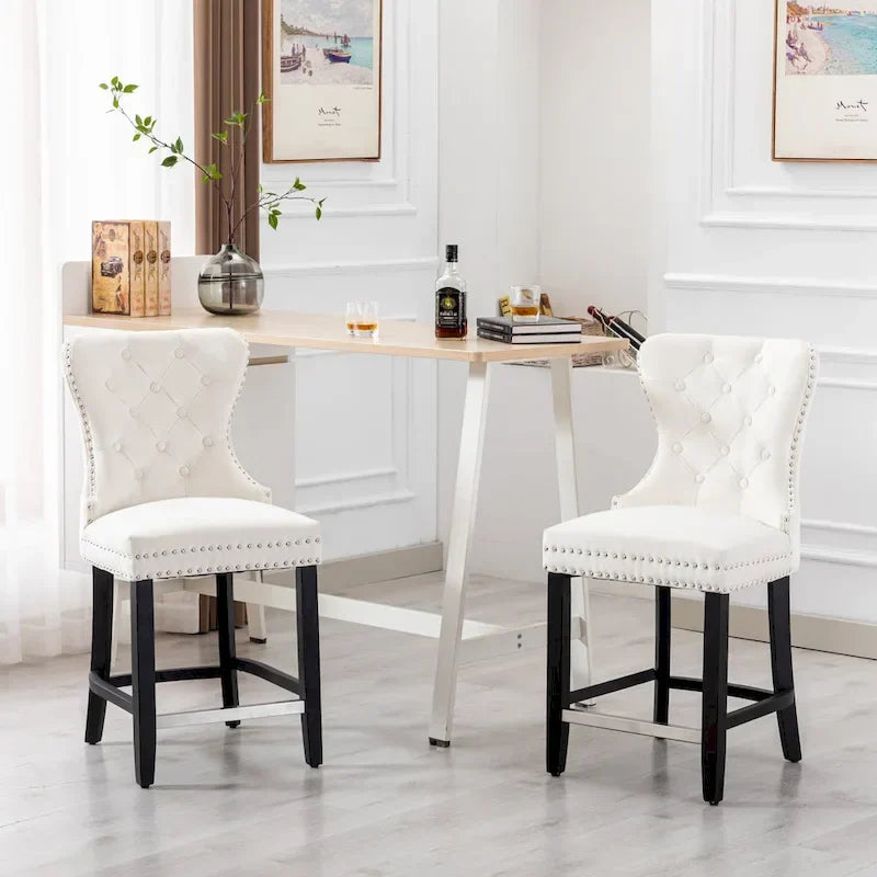 Carter 24 Tabouret de comptoir capitonné à dossier en aile et clous décoratifs (lot de 2)