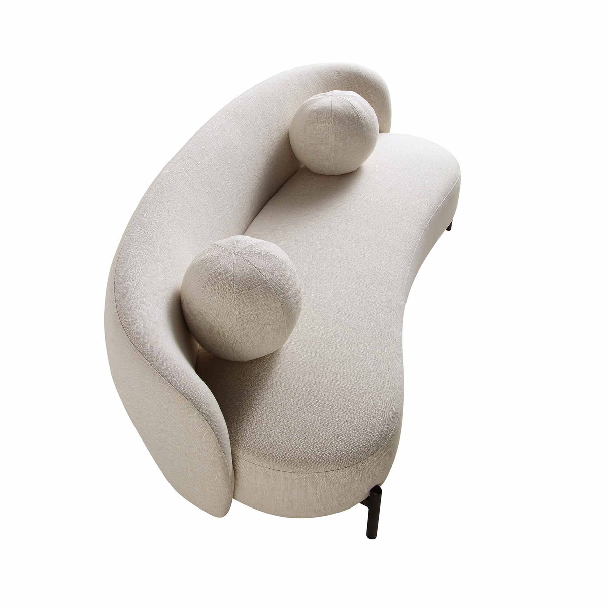 Canapé incurvé 3 places avec coussins boule, mélange de lin beige