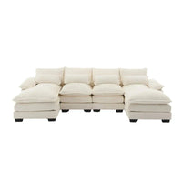 Canapé Sectionnel Canapé Nuage pour Salon, Canapé Moderne Forme U en Chenille/Bouclette, Canapé-Lit Modulable Confortable avec Double Méridienne