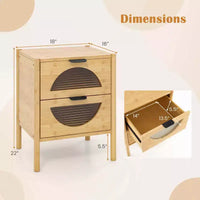Costway table de chevet en bambou 1/2 pieces avec 2 tiroirs de rangement et façades en verre trempé cannelé pour chambre