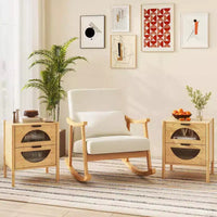 Costway table de chevet en bambou 1/2 pieces avec 2 tiroirs de rangement et façades en verre trempé cannelé pour chambre