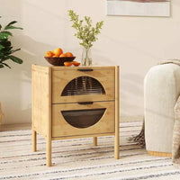 Costway table de chevet en bambou 1/2 pieces avec 2 tiroirs de rangement et façades en verre trempé cannelé pour chambre