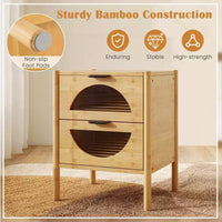 Costway table de chevet en bambou 1/2 pieces avec 2 tiroirs de rangement et façades en verre trempé cannelé pour chambre