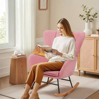 VECELO Fauteuil à bascule moderne en similicuir/tissu peluche, avec appuie-tête épais et siège rembourré Blanc/Marron/Rose