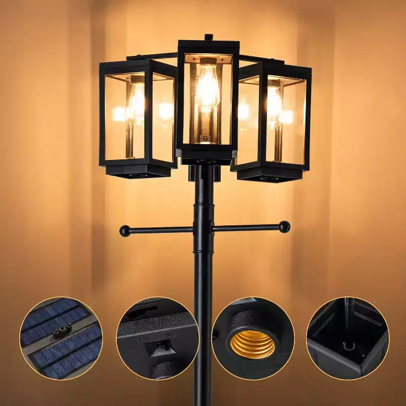 C Cattleya Lampadaire extérieur noir 3 lumières de 197 cm avec jardinière et verre trempé transparent