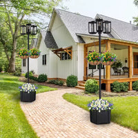 C Cattleya Lampadaire extérieur noir 3 lumières de 197 cm avec jardinière et verre trempé transparent