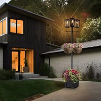 C Cattleya Lampadaire extérieur noir 3 lumières de 197 cm avec jardinière et verre trempé transparent