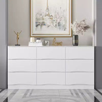 Commode horizontale Famapy pour chambre, commode moderne minimaliste à poignées dissimulées, blanc