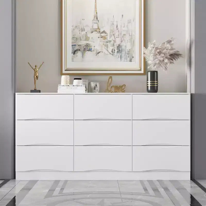 Commode horizontale Famapy pour chambre, commode moderne minimaliste à poignées dissimulées, blanc