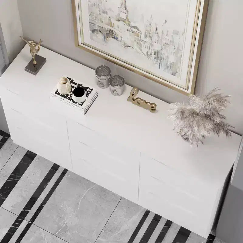 Commode horizontale Famapy pour chambre, commode moderne minimaliste à poignées dissimulées, blanc
