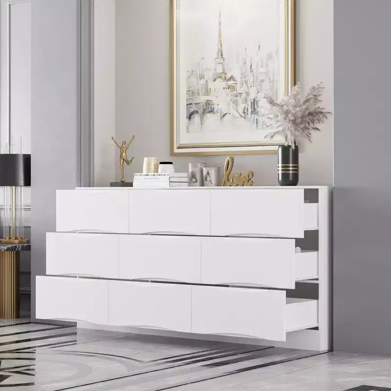 Commode horizontale Famapy pour chambre, commode moderne minimaliste à poignées dissimulées, blanc