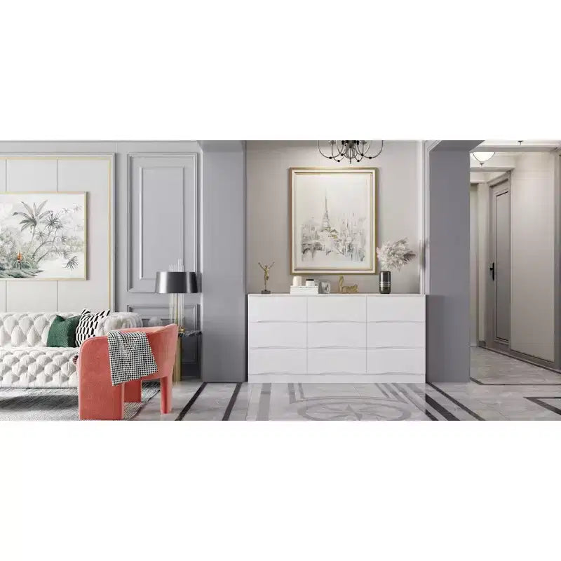 Commode horizontale Famapy pour chambre, commode moderne minimaliste à poignées dissimulées, blanc