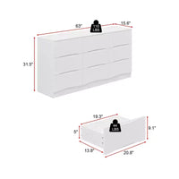 Commode horizontale Famapy pour chambre, commode moderne minimaliste à poignées dissimulées, blanc