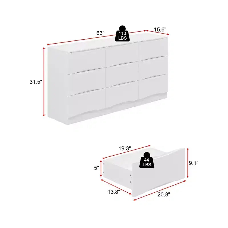 Commode horizontale Famapy pour chambre, commode moderne minimaliste à poignées dissimulées, blanc
