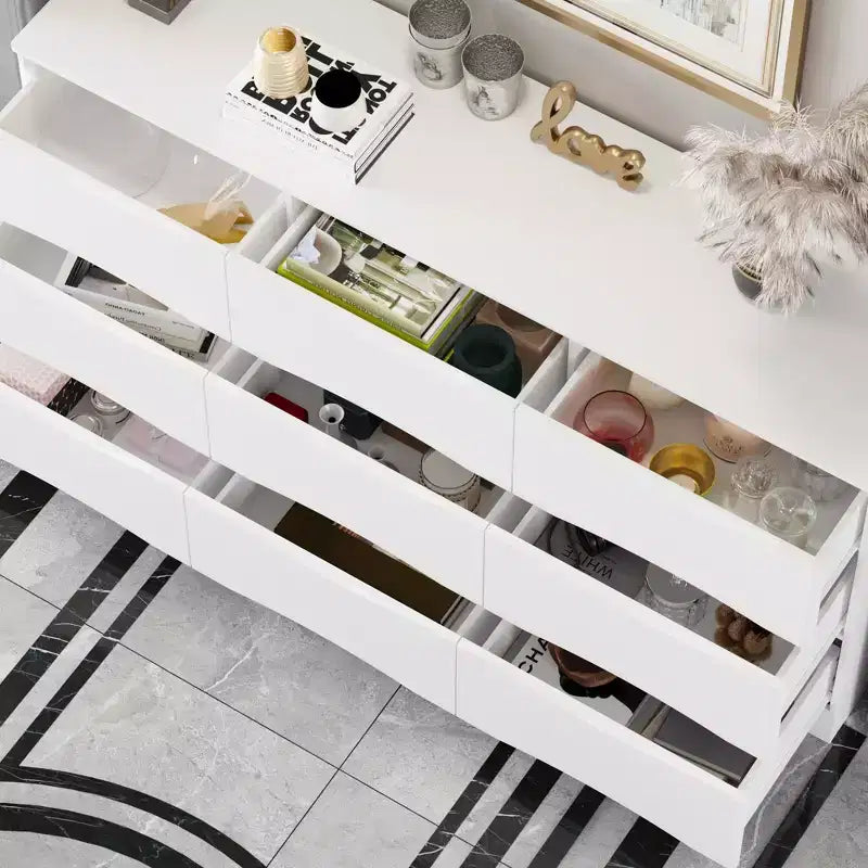 Commode horizontale Famapy pour chambre, commode moderne minimaliste à poignées dissimulées, blanc