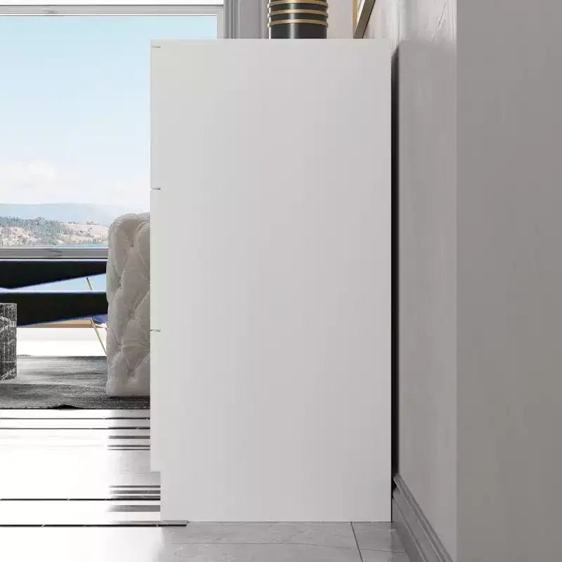 Commode horizontale Famapy pour chambre, commode moderne minimaliste à poignées dissimulées, blanc