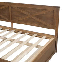 Lit de jour taille Twin avec gigogne / 2 tiroirs et barrière rustique, gris / marron - ModernLuxe