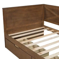Lit de jour taille Twin avec gigogne / 2 tiroirs et barrière rustique, gris / marron - ModernLuxe