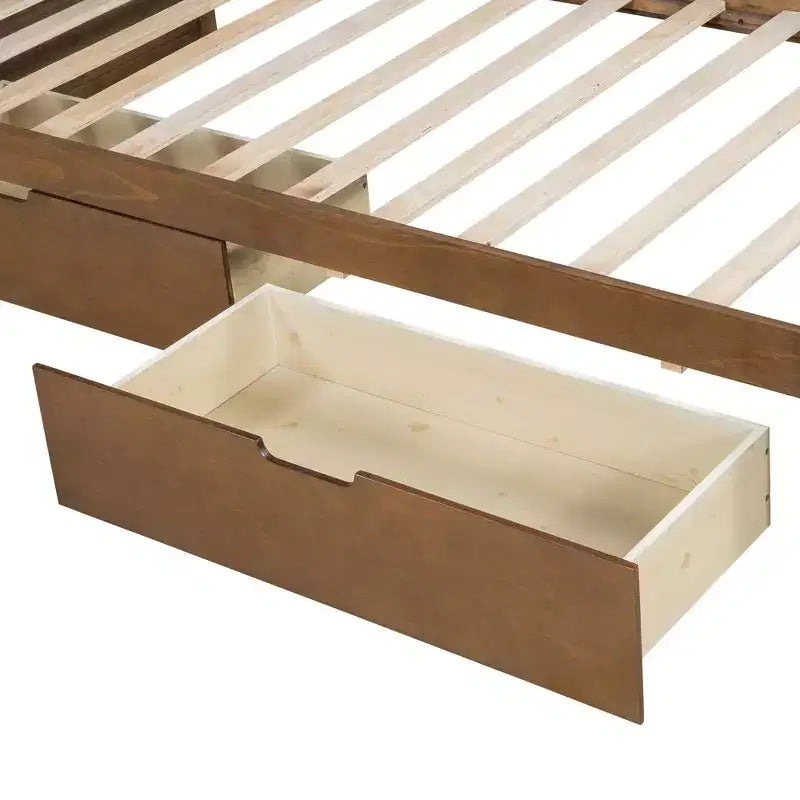 Lit de jour taille Twin avec gigogne / 2 tiroirs et barrière rustique, gris / marron - ModernLuxe