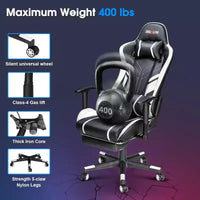 Chaise gaming ergonomique Douxlife moderne à massage 7 points avec repose-pieds et accoudoirs réglables, noir blanc