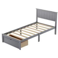 Lit plateforme Whisen Wood deux places avec tiroir de rangement