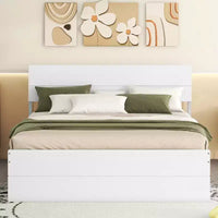Whisen Cadre de lit Twin moderne, tête et pied de lit blanc brillant avec lit gigogne ou tiroirs, design peu encombrant