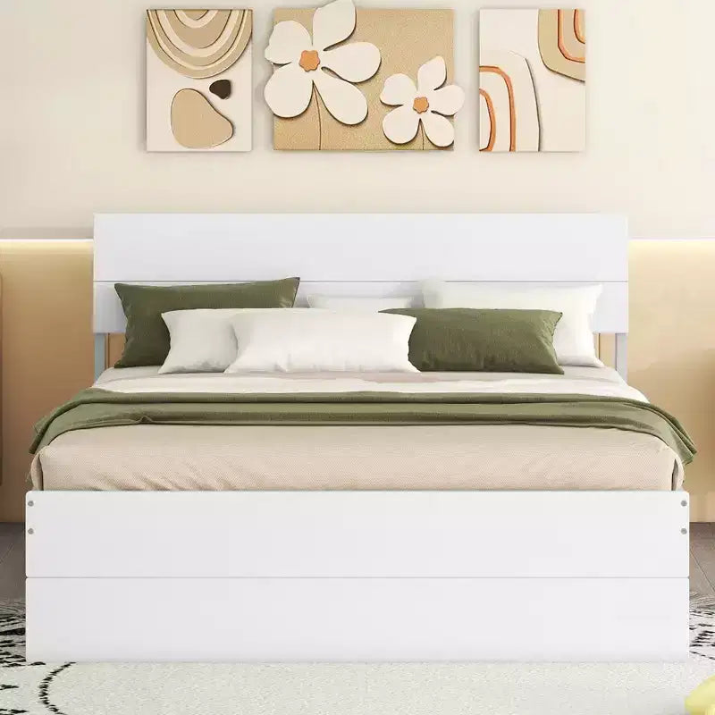 Whisen Cadre de lit Twin moderne, tête et pied de lit blanc brillant avec lit gigogne ou tiroirs, design peu encombrant