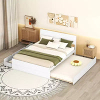 Whisen Cadre de lit Twin moderne, tête et pied de lit blanc brillant avec lit gigogne ou tiroirs, design peu encombrant