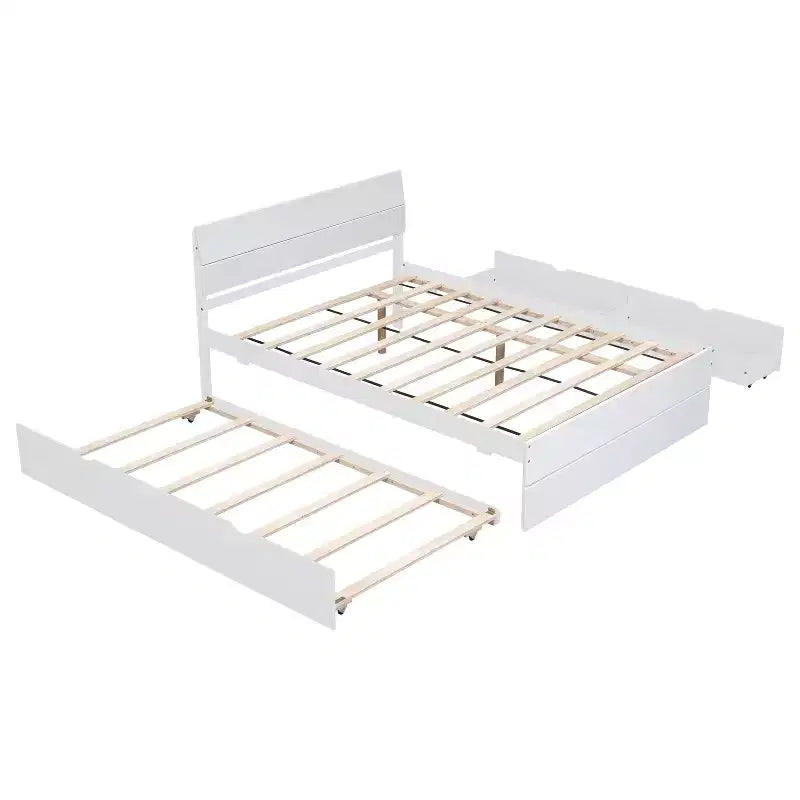 Whisen Cadre de lit Twin moderne, tête et pied de lit blanc brillant avec lit gigogne ou tiroirs, design peu encombrant