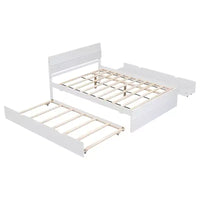Whisen Cadre de lit Twin moderne, tête et pied de lit blanc brillant avec lit gigogne ou tiroirs, design peu encombrant