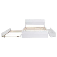 Whisen Cadre de lit Twin moderne, tête et pied de lit blanc brillant avec lit gigogne ou tiroirs, design peu encombrant